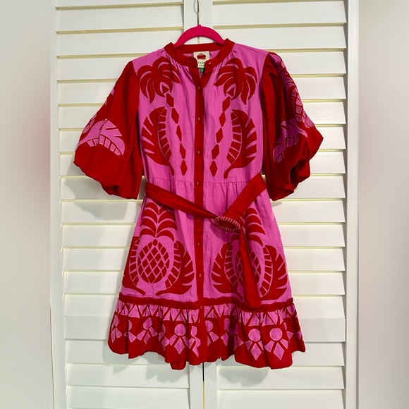 FARM RÍO NWT SOLD OUT PINK AND RED EMBROIDERED DRESS $295 XS/S - Picture 2 of 11
